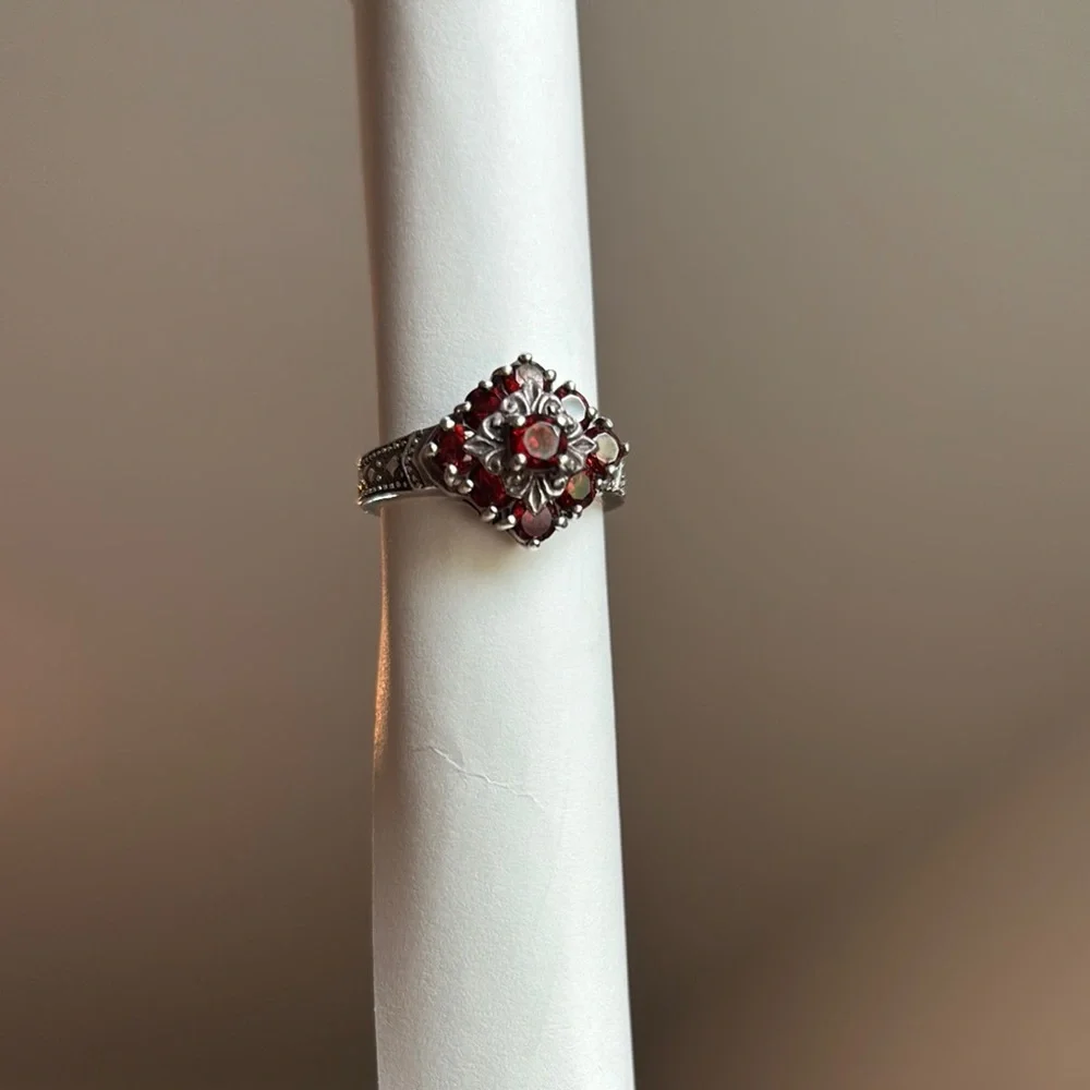 Vintage Garnet Ring 925 - Picture 1 of 8